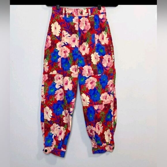 Zara WOMEN'S SIZE XS Sam Floral High Rise Tapered Leg Trousers - Picture 1 of 7